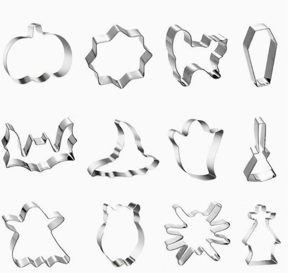 12 Pieces Halloween Cookie Cutters Set Stainless Steel Pumpkin Ghost Witch Hat Bat Spider Owl Coffin Crown Shape Baking Tools