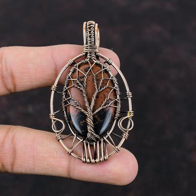 Pendentif Arbre de Vie Obsidienne Acajou Pendentif Enveloppé de Fil de Cuivre Pendentif Pierre Gemme Bijou Enveloppé de Fil de Cuivre Pendentif Fait Main Cadeau Pour Elle