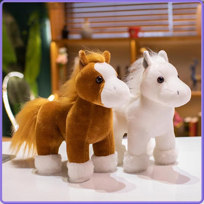 Simulation Cute Horse Plush Toy Stuffed Animal Toy Brown White Black Soft Realistic Horse Toy Home Decoration Kids Birthday Gift