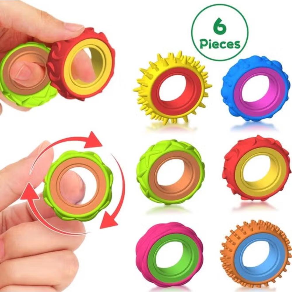 6Pcs Rotating Fidget Ring Set Quiet Silicone Sensory Finger Spinner Anti-Anxiety Stress Relief Toy For Adults  Office Home
