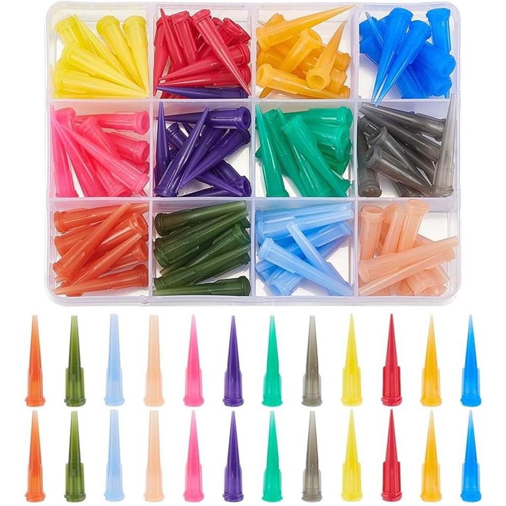 120Pcs Blunt Plastic Tapered Tip Plastic Dispensing Tips with 12 Mixed Size for Refilling Glue Fluid Precisely