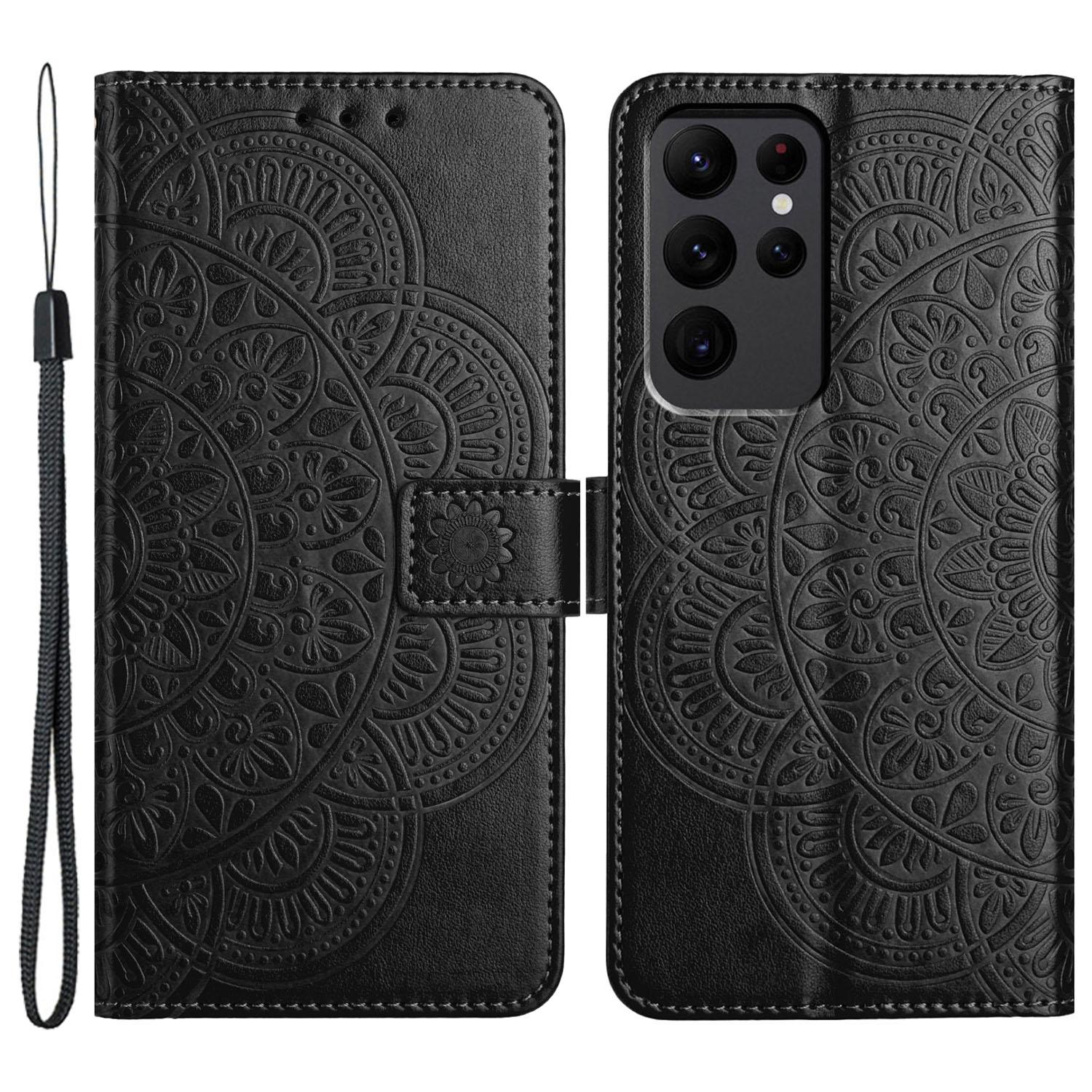 

Шкіряна обкладинка з квітковим візерунком для мобільних телефонів Samsung Galaxy S23 Ultra Black