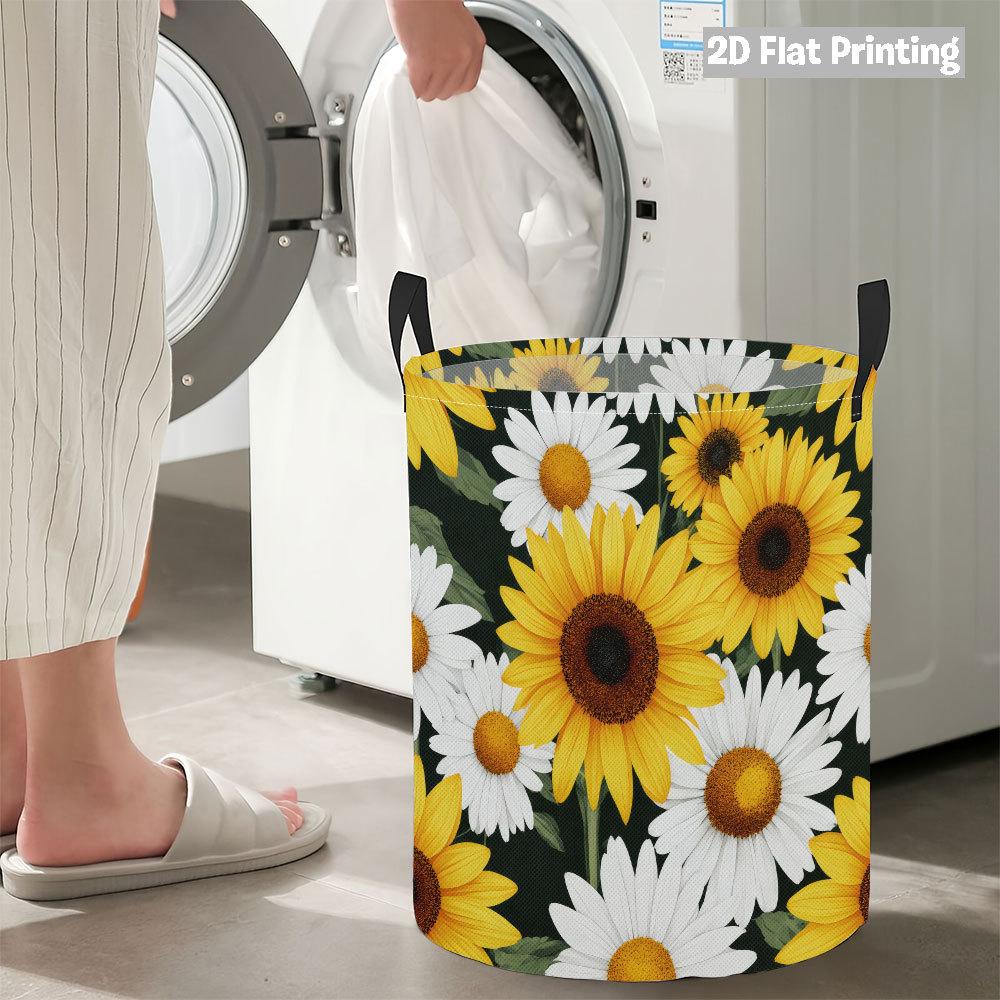 Collapsible Laundry Basket Large Round Waterproof Fabric Hamper Dirty Clothes Storage Bin Toy Organizer with Handles