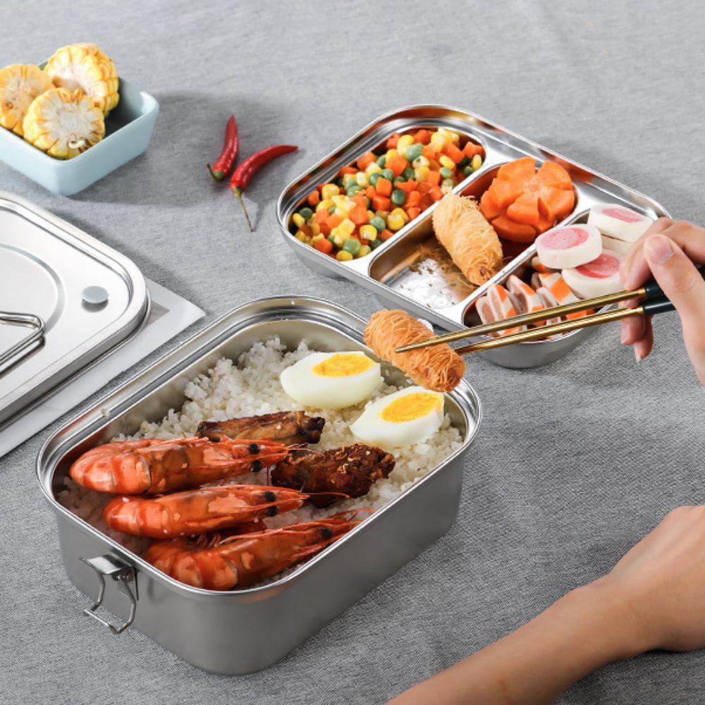 304 Stainless Steel Camping Lunch Box Compartmental Food Storage Box Dinnerware Picnic Box  Trip