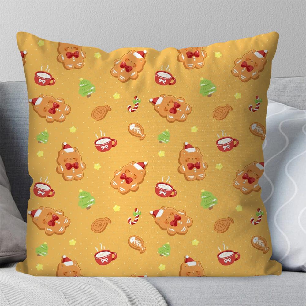 Lebkuchenmann Weihnachten Kissenbezug Quadratisches Kissen Schlafzimmer Sofa Freizeit Komfortkissen Auto Wohnzimmer Heimdekoration 40X40