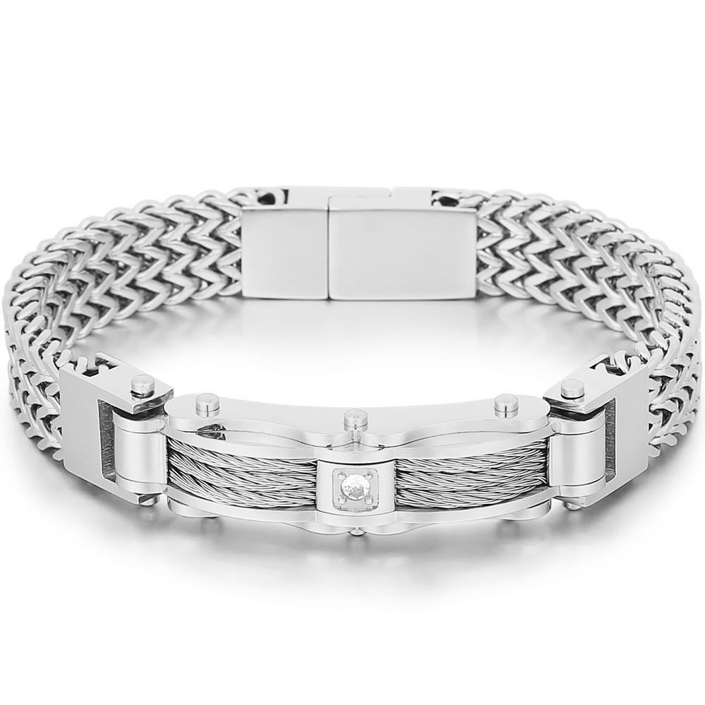 

Stainless Steel Bracelet for Men 12MM Width Square Franco Link Chain Men s Bracelets with CZ & Magnet Clasp Gold Color Jewelry 19cm
