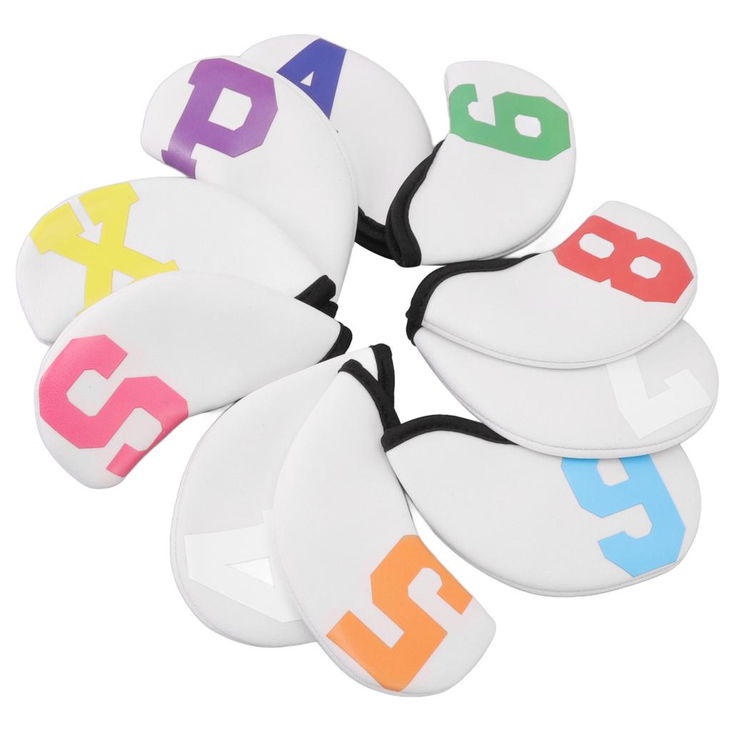 10pcs Golf Iron Head Cover with Large Color Number Waterproof Neoprene Golf Iron Club Headcover Set White