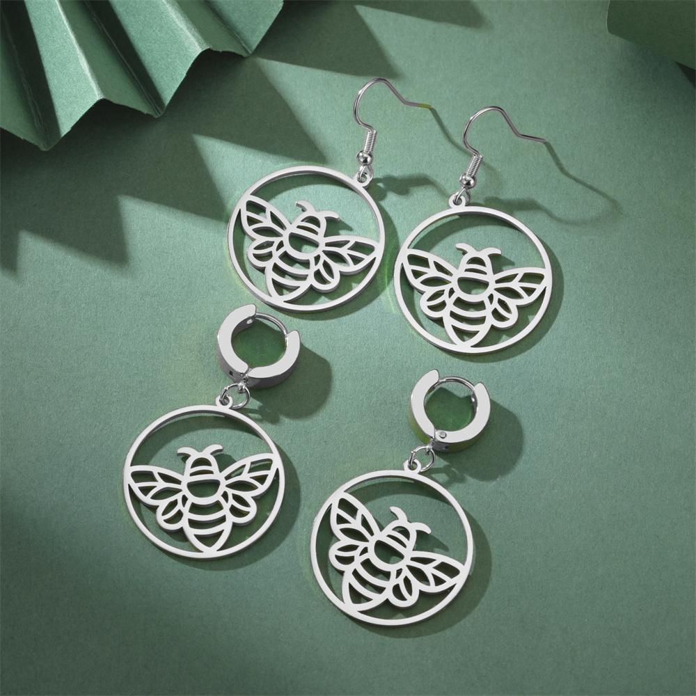 My Shape Bee Drop Earrings for Women Girls Round Pendent Animal Honeybee Dangle Earring Stainless Steel Fashion Jewelry Gifts