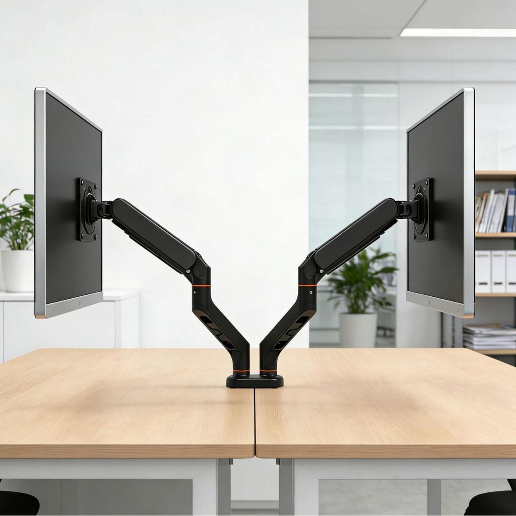Dual Monitor Floating Mount: Aluminum Alloy Swing Arm with Universal Adjustment and Non-Sinking Head