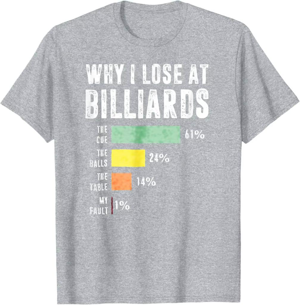 Men's Cotton T-shirt Summer Casual Graphic Tee Short Sleeve Why I Lose At Billiards Funny Graphic T-Shirt Billiards Player Cotton Summ Unisex,gift,Top
