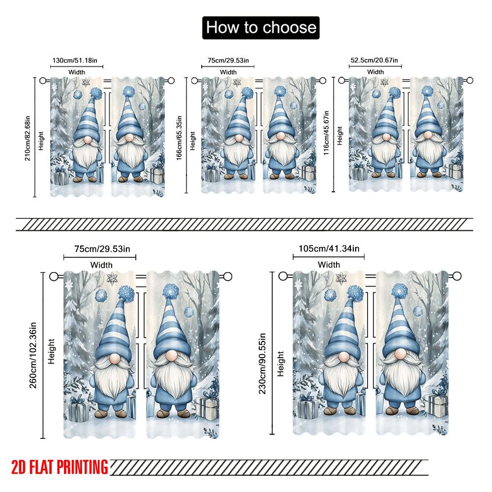 2 Stück, 2D-Flachdruck Vorhänge & Fensterdekoration Niedliche Zwerge Weihnachten Schnee Winter Strapazierfähiger 100% Polyesterstoff (ohne Stange)