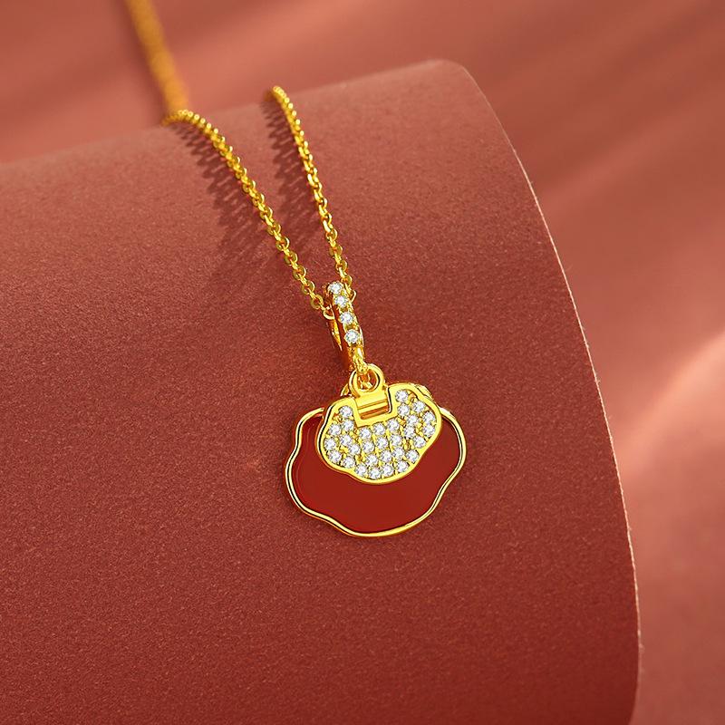 Tichiya Red Agate Peace Lock Necklace for Women, S925 Sterling Silver, Retro Chinese Zodiac Ruyi Pendant 925 Silver