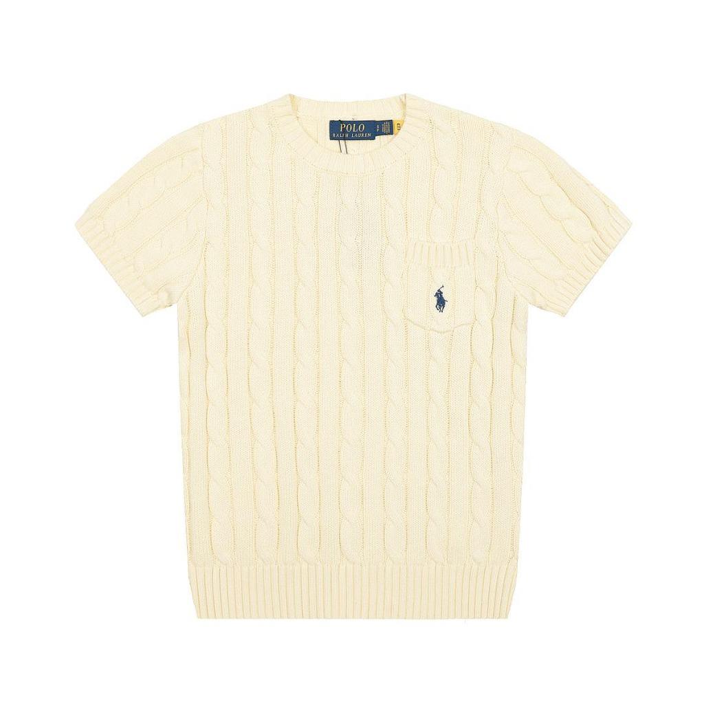 Unisex Rundhalsad Stickad Topp med Broderad Liten Häst och Ficka – Lös Passform, Högkvalitativ Parstil Kortärmad