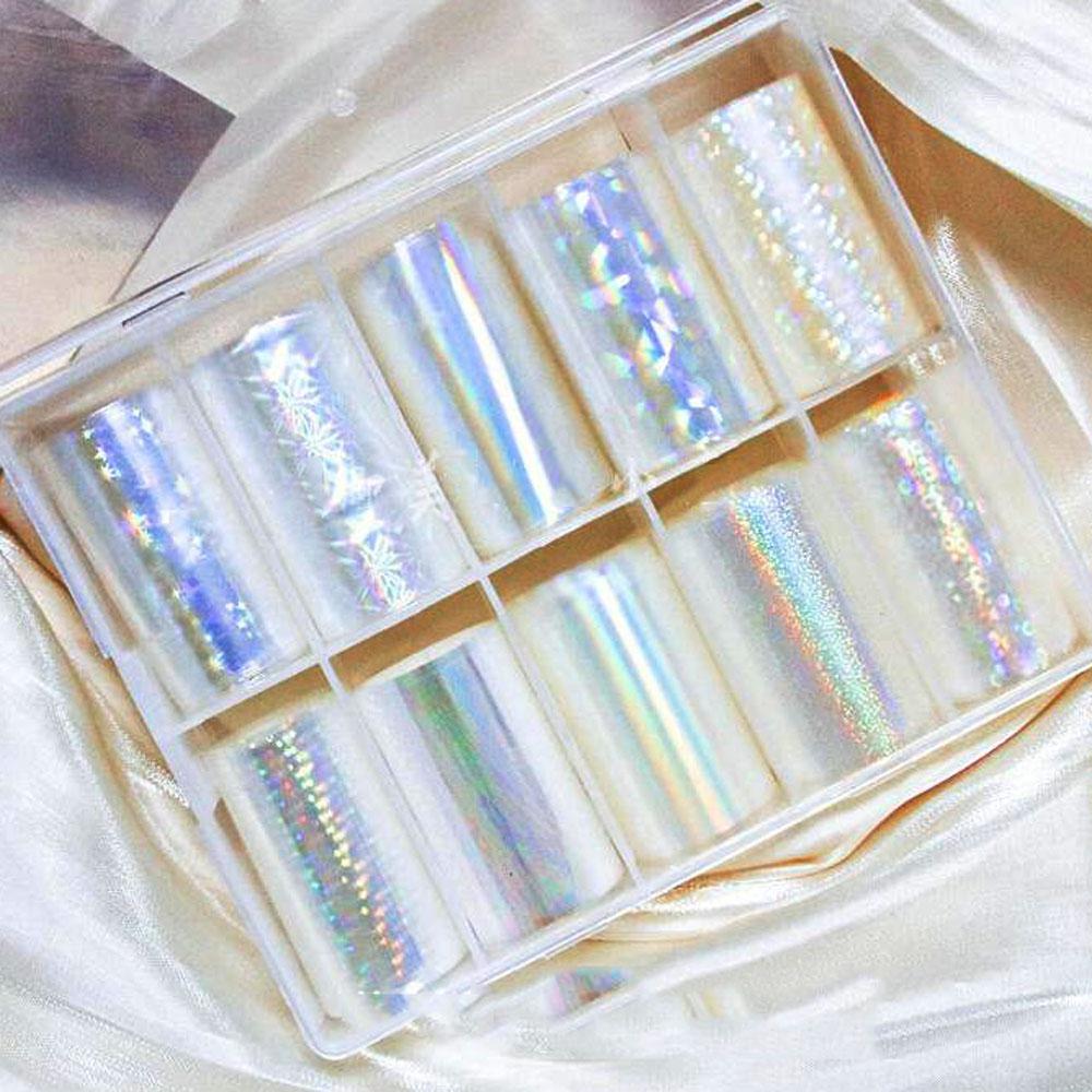 2.5/4X50CM/10 Rolls Laser Aurora Star Nail Transfer Foil Clear Glass Galaxy Aurora Nail Foil Transfer Stickers DIY Nail Art Foil