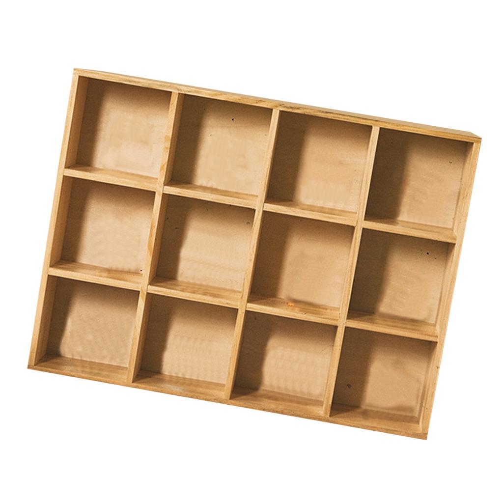 12 Grids Action Figure Wooden Storage Shelf Figure Wood Shadow Box Shelf Organizer for Bedroom
