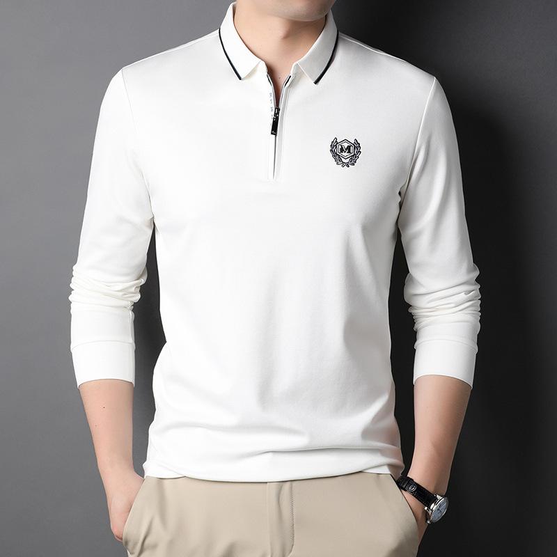Solid Color Long-sleeved New T-shirt for Men Spring New Fashion Casual Lapel Embroidered POLO Shirt Slim Fit Top
