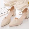 Soft Leather Mid-heel Comfortable Pointed Head Summer Bridesmaid Thick Heel One-word Buckle Bag Head Hollow Shallow Mouth Versatile Temperament Sandal