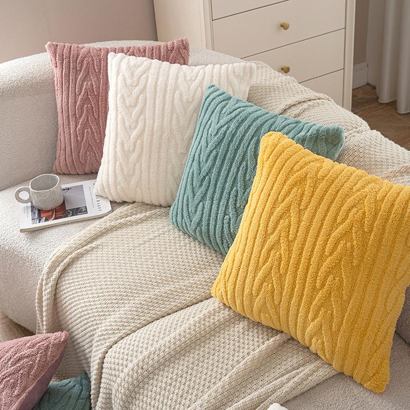 Sofa Pillow Solid Color Soft Velvet Living Room Sofa Decorative Waist Pillow Home Cushion Cover Anti-cat Scratch