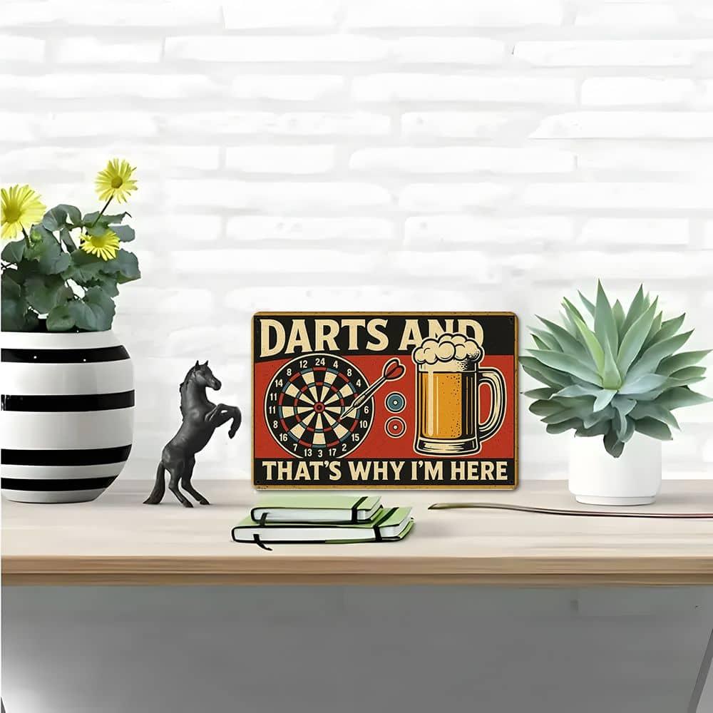 "Darts and Beer" Metal Sign - 20.32x30.48cm Humorous Bar Decor for Game Rooms & Pubs