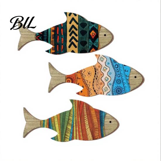 Children Room Wall Art 3 Pcs Wood Fish Nautical Decor Beach Coastal Hanging Bohemian Ornament Rustic Ocean Sculpture for Living Bedroom Dazzling Sets