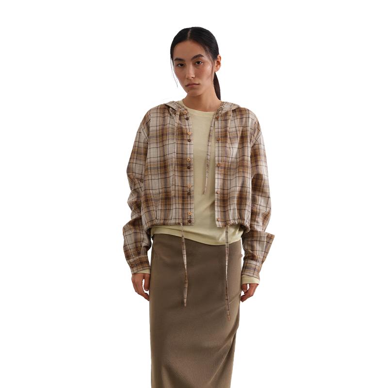 GREEN BELT Городская клетчатая рубашка с капюшоном для путешественника L