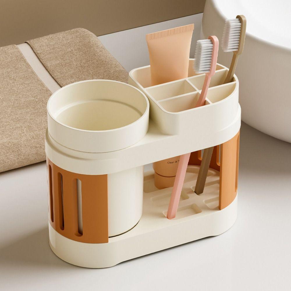 All-in-one Toothpaste Organizer Grid Design Mouthwash Cup Set  Bathroom Accessories