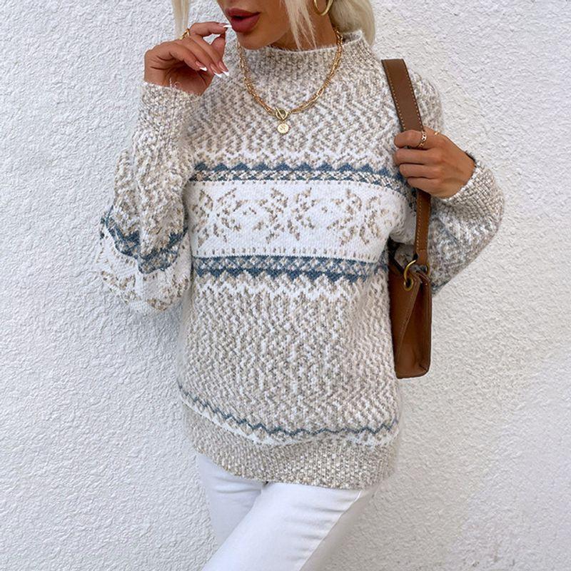 Christmas Knit Half-Turtleneck Top Woman Christmas Knitting Half Collar Top Female