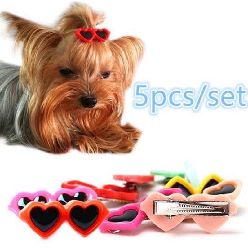 10Pcs Fashion Pet Dog Hair Bows Clips Love Style Doggie Boutique Sunglasses Pet Grooming