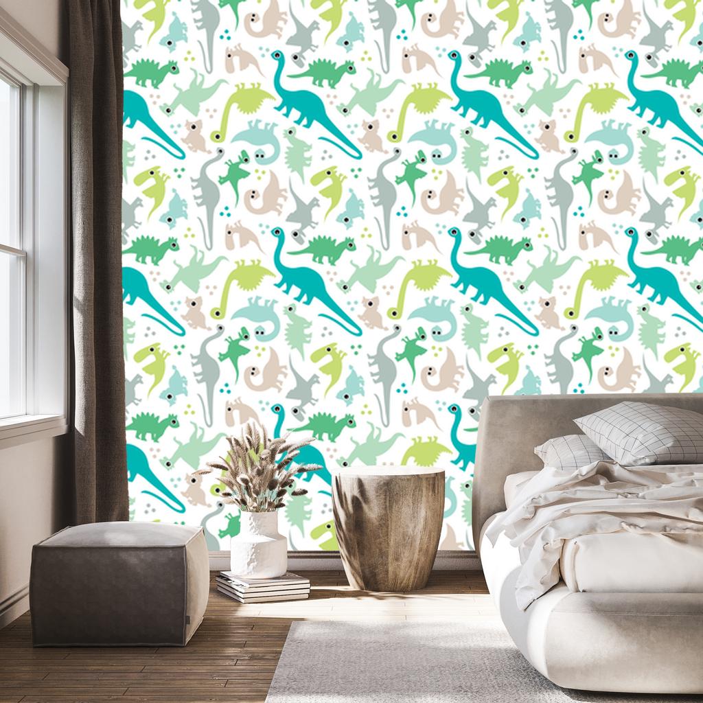 Colorful Dinosaurs and Dots Wallpaper for Living Room and Bedroom 50x1000