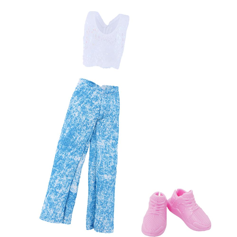 2 Pcs/Set Fashion Doll Clothes Daily Wear Tops Pants Mini Dress Gown with High Heels Shoes Sport Boots