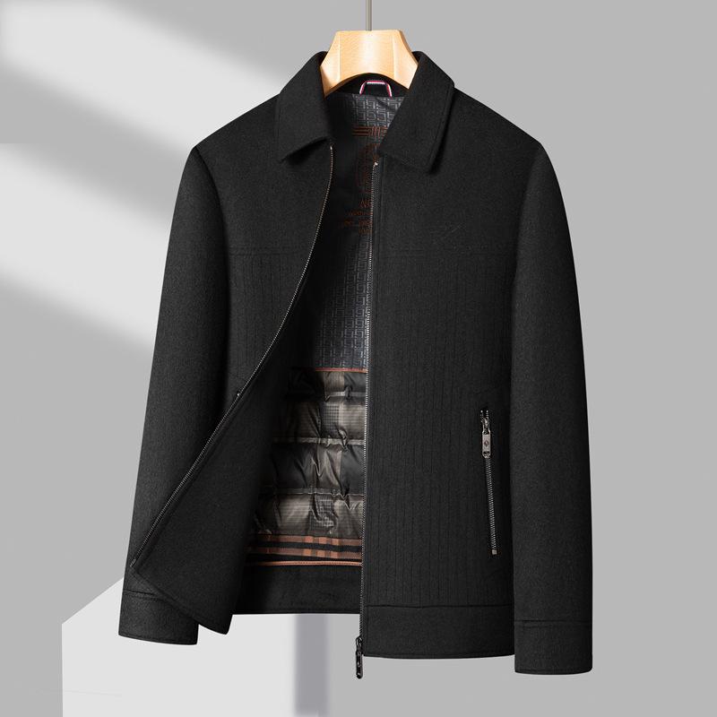 Men's Light Luxury Double-Sided Wool Coat - Short Lapel Autumn/Winter Jacket for Business Casual Wear