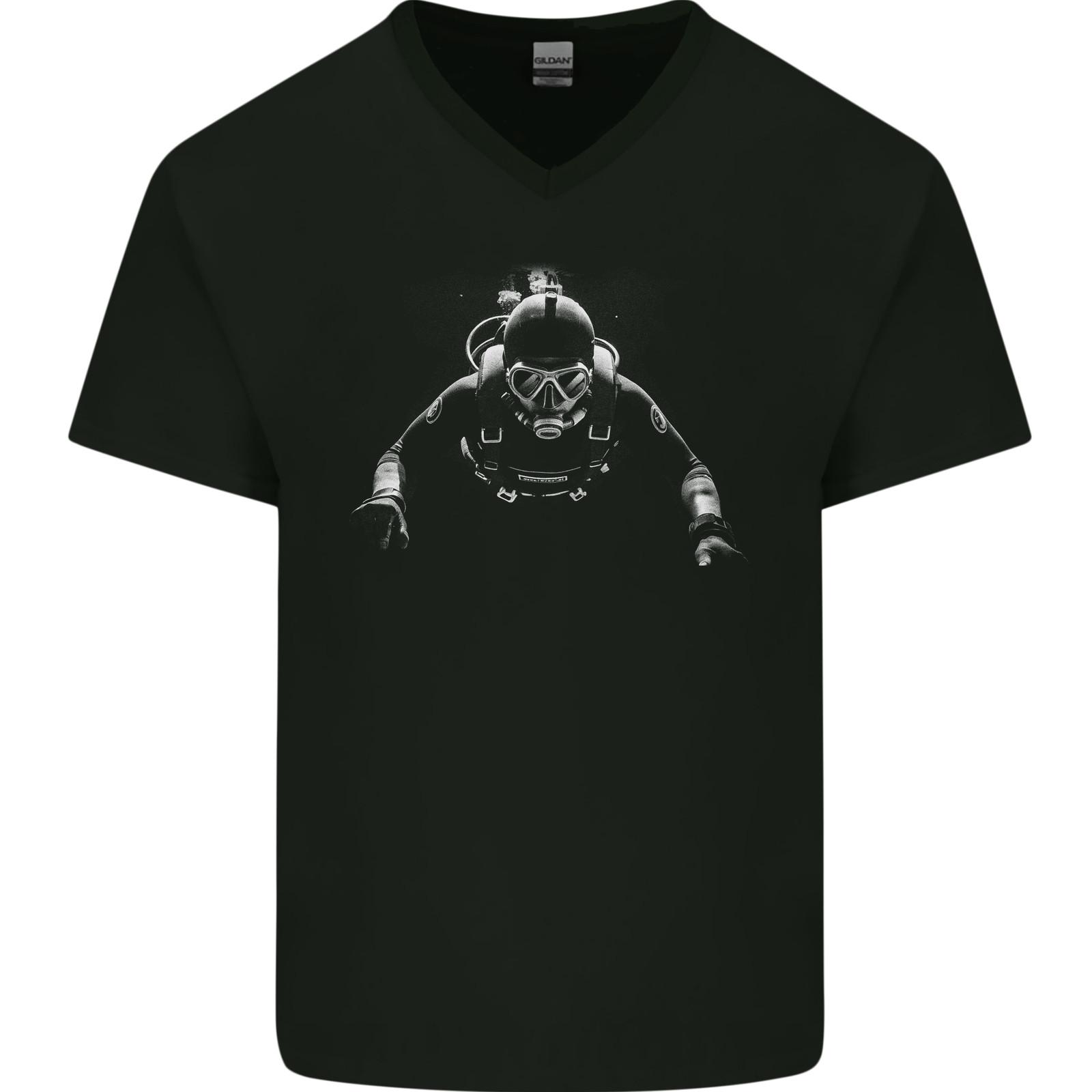 Monochrome Scuba Diver Diving Dive Mens V-Neck Cotton T-Shirt S