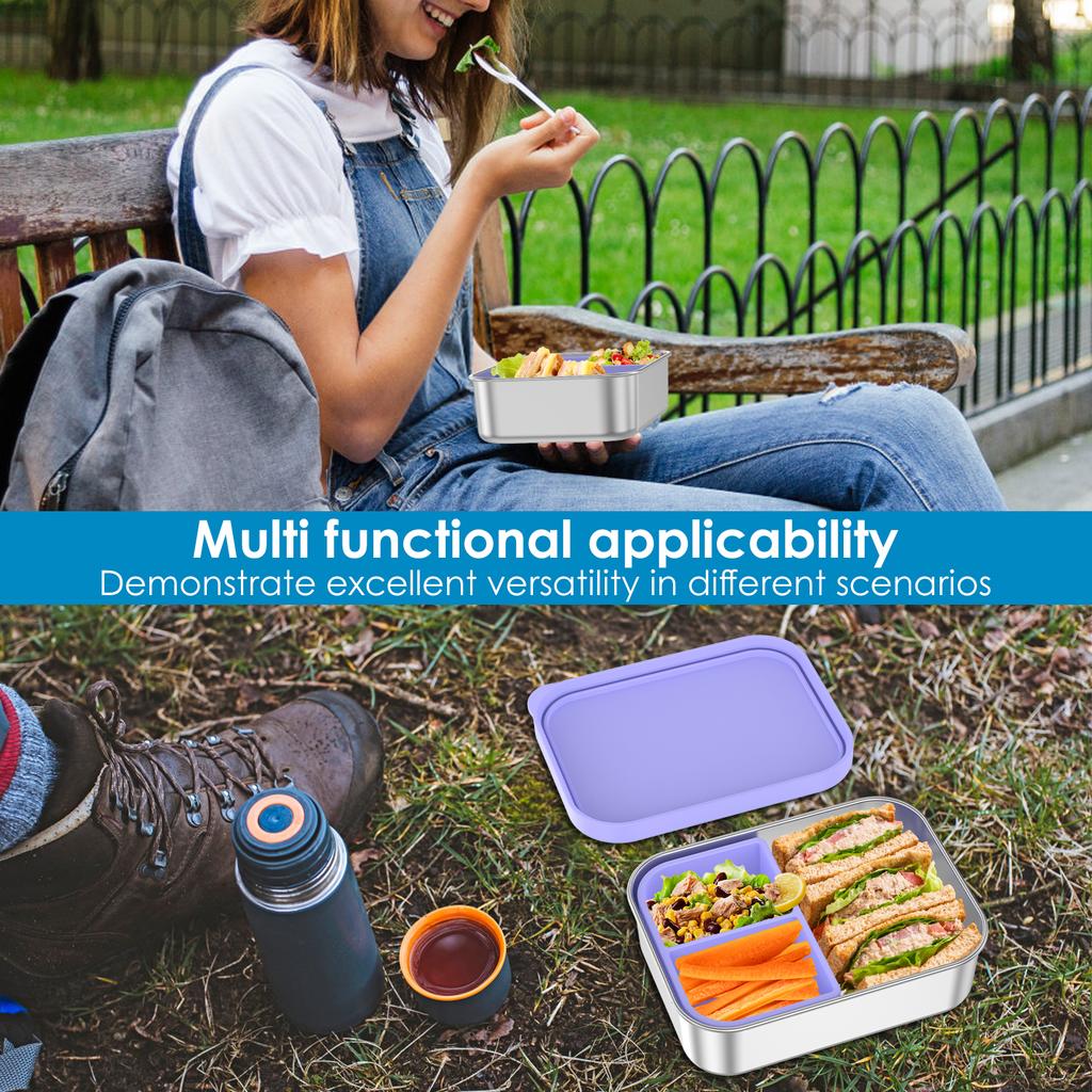 Stainless Steel Lunch Box with Silicone Lid Leak Proof Snack Food Container Picnic Meal Box for School Office Travel Bento Boxes