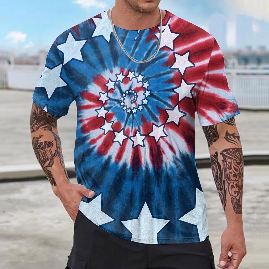 Men's Summer Short Sleeve Printed T-Shirts Casual Round Neck Independence Day Tee Patriotic Shirts
