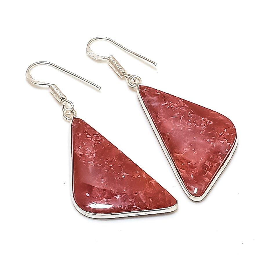Natural Red River Jasper Gemstone 925 Sterling Silver Jewelry Earring 2.09  AE-12111