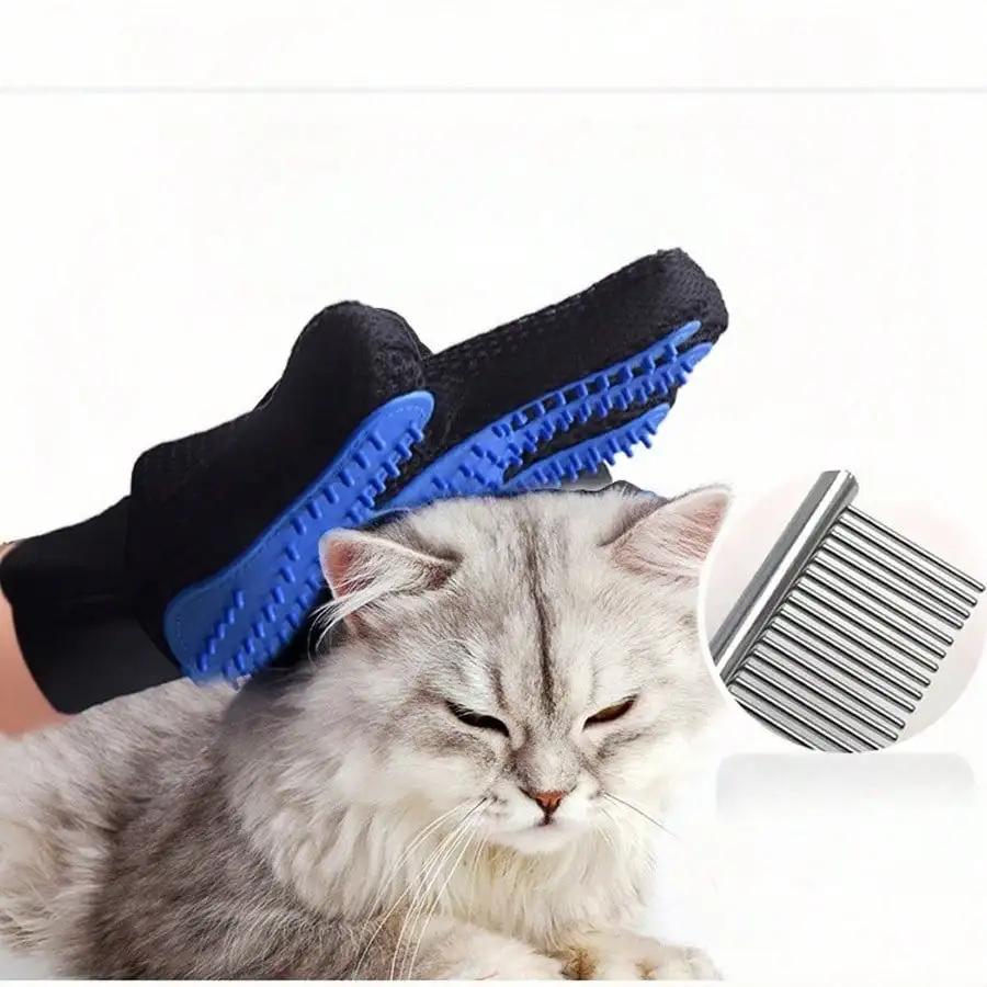 Pet Hair Removal Grooming Glove Double Sided Deshedding Brush for Dogs Cats Anti Static Massage Tool Cleaning Mitt Accessories