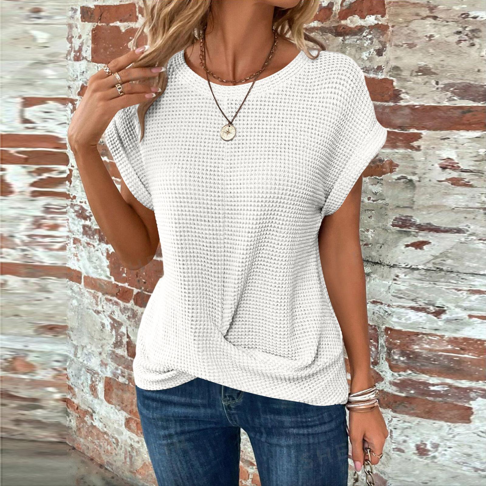 

Womens O Neck Tshirts Cap Sleeve Casual Tops Cute T Shirts Summer Clothes Trendy Basics Tees Clothing XL білий