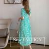 V-ausschnitt Elegante Abend Lange Party Kleider Mode Chic Floral Strand Kleid Casual Kurzarm Print Sommer Kleid Robe 22205
