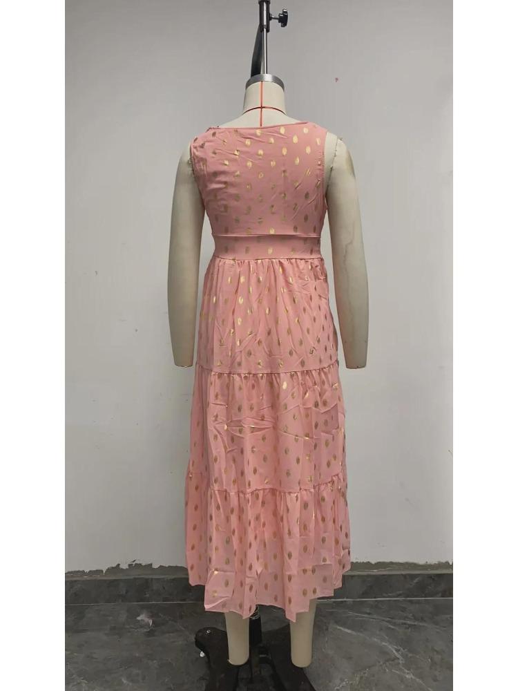 Women's Summer Chiffon Midi Dress Deep V Neck Sleeveless