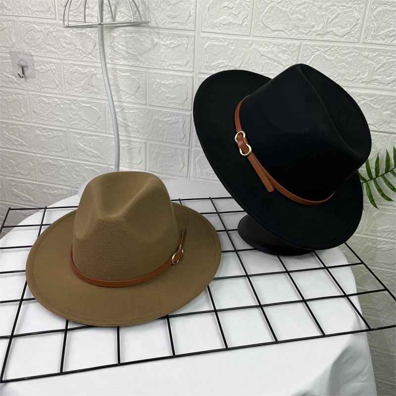 French Top Hat Men's Autumn and Winter Big Edge Hat Back Edge Felt Hat Panama Flat Edge Jazz Hat British Hat Wool Hat