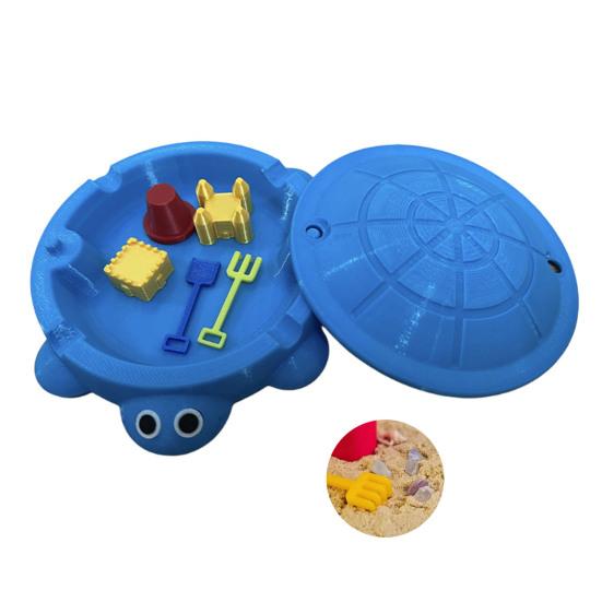 Mini Schildkröten-Sandkasten mit Deckel Sand Mini-Werkzeuge Zubehör 3D-gedruckte Schildkröte Sandaufbewahrungsbox Runder Behälter Kindersommer-Strandspielzeug