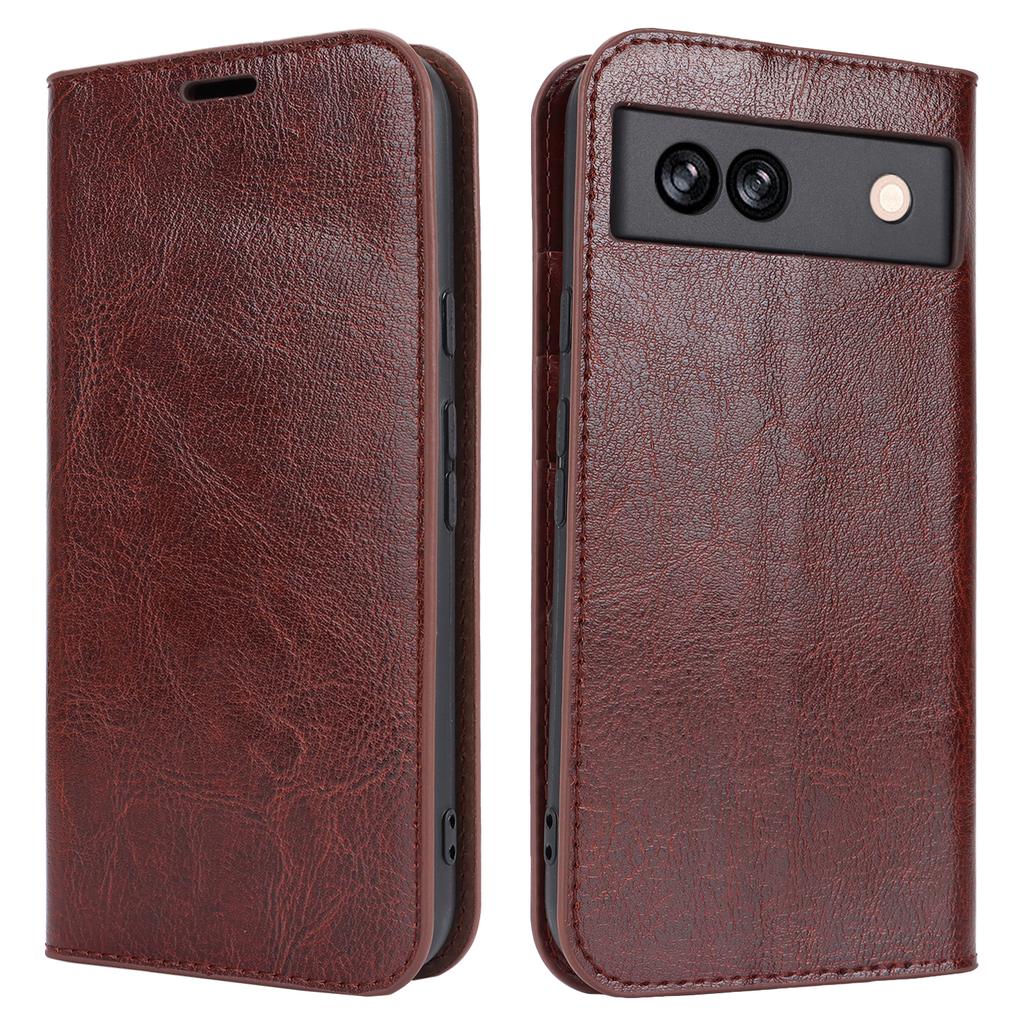 For Google Pixel 8a Phone Wallet Case Split Leather Cover Crazy Horse Texture