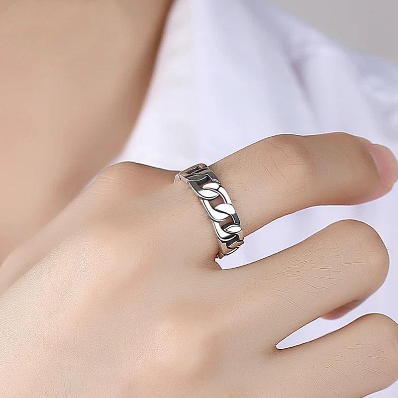 925 Sterling Silver Rings for Women Men Couple Minimalist Handmade Simple Chain Ring Party Jewelry Gift Prevent Allergy