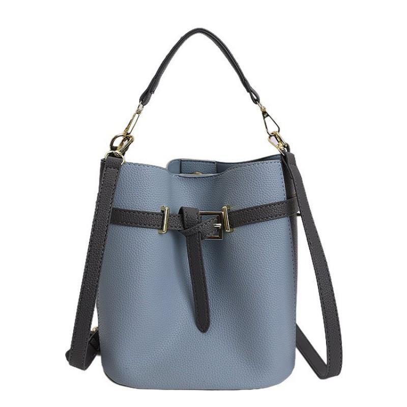 

Korean High-quality Simple All-matching Color Contrasting Bucket Bag Women Large-capacity Early Commuting One-shoulder Cross-body синий