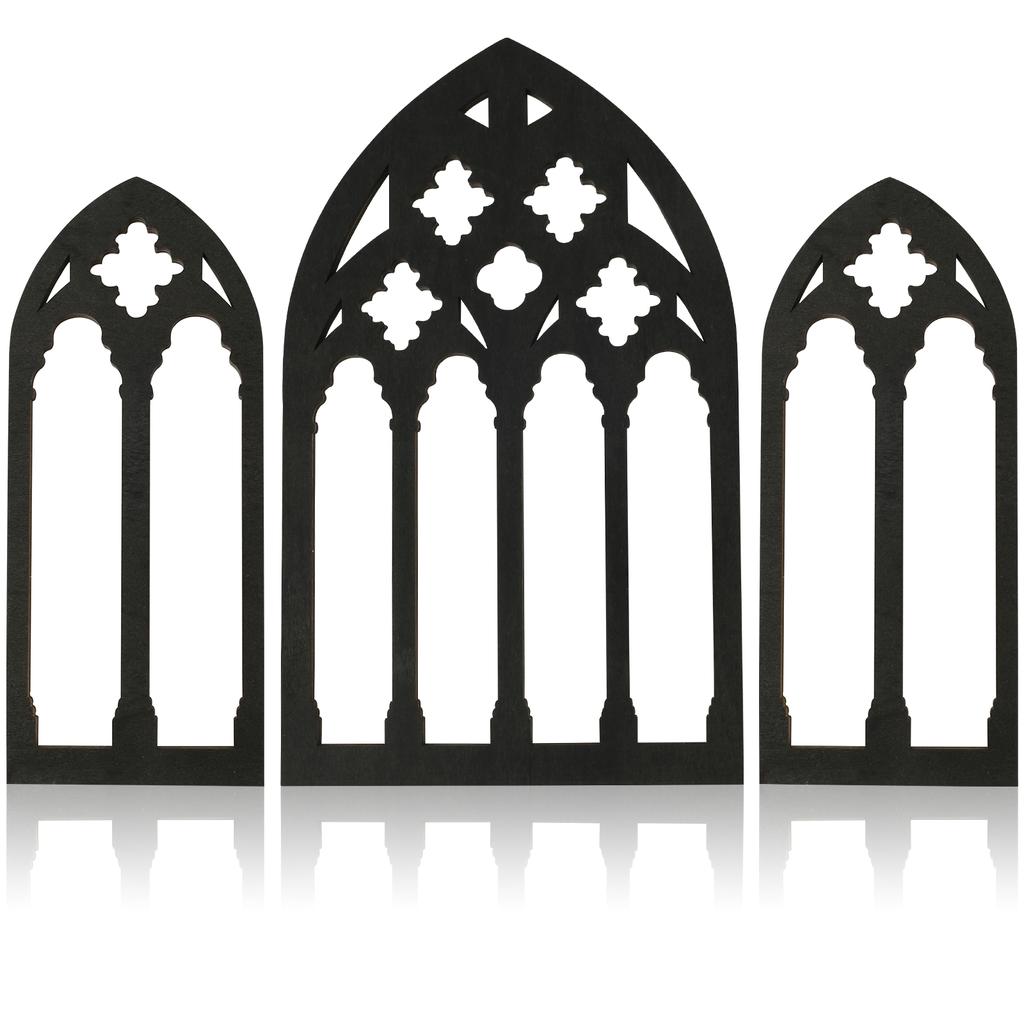 3Pcs Arched Window Wall Mirror Set Gothic Wall Mirror Decor Cathedral Arched Mirror Decor Self-Adhesive Arched Wall Mirror