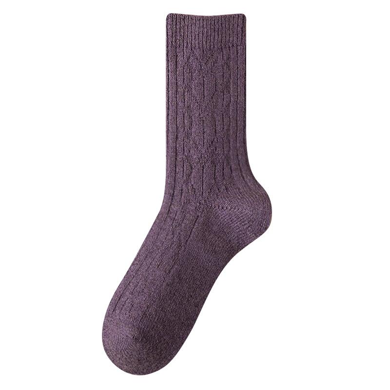 Socks, Wool Socks, Solid Color, Plus Fleece Socks, Double Needles, Coarse Needles, Soft Glutinous Retro Warm Cashmere Piles, Socks