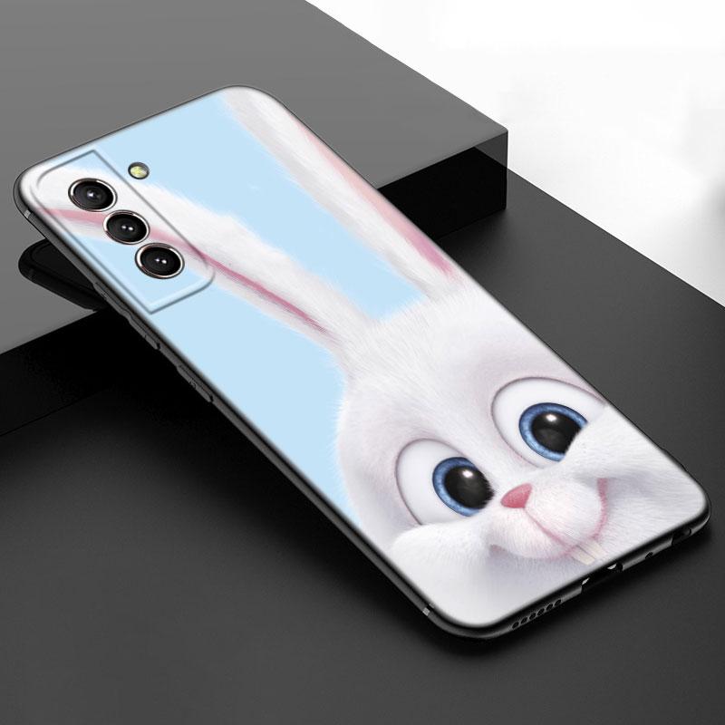 Cute Cartoon Rabbit Black Silicone Phone Case For Samsung Galaxy S23 S21 S20 FE S24 S22 Ultra S10E S10 S9 S8 Plus