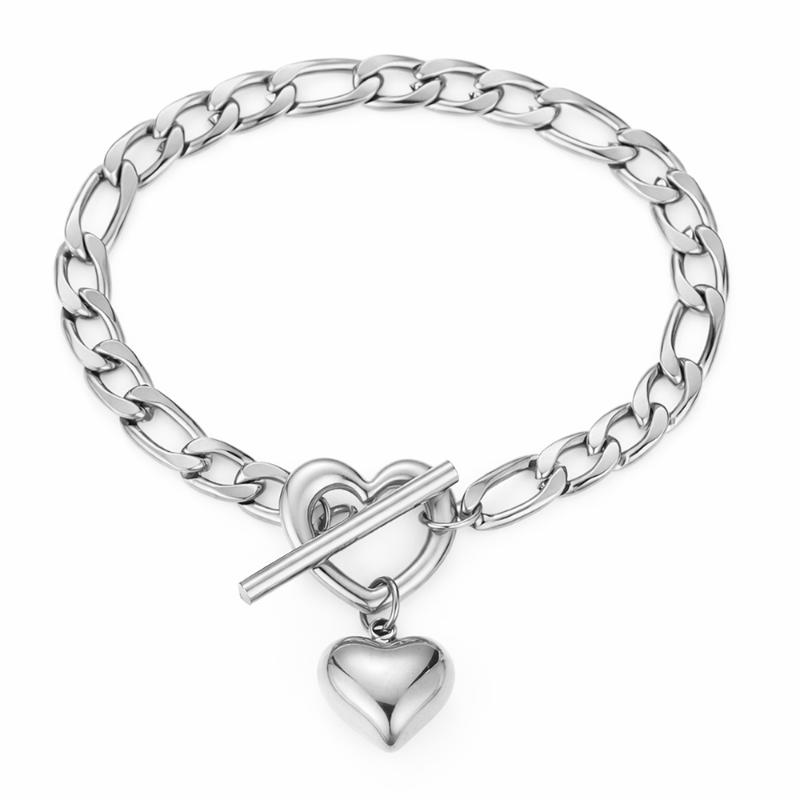 Stainless Steel Heart Pendant Bracelet For Women Fashionable Ot Clasp Design Minimalist Commuter Wrist Accessory Jewelry Gift