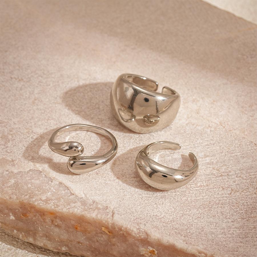 Three-piece pleated smooth water drop open ring niche jewelry