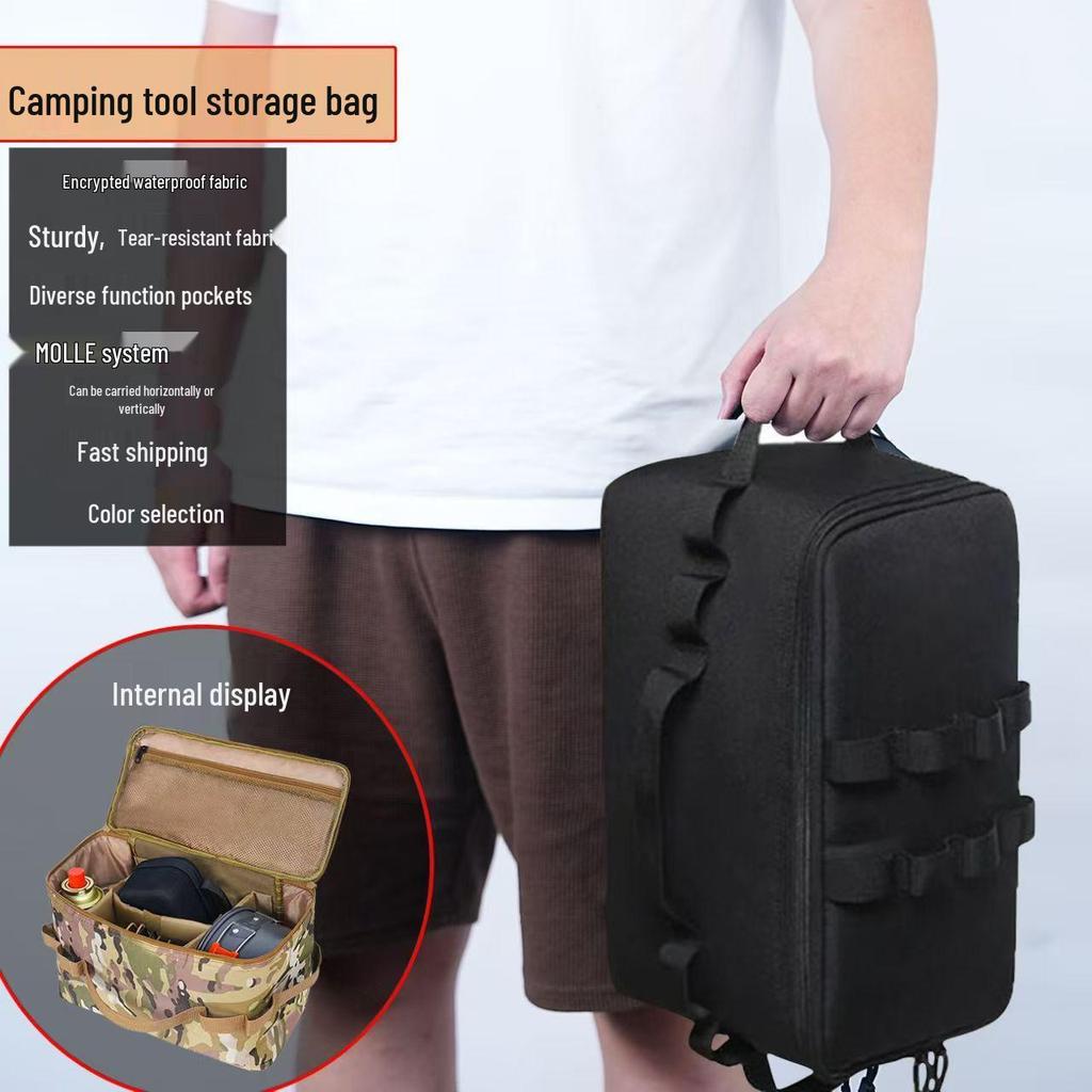 Portable Outdoor Tool Bag for Camping & Picnic: Multi-Compartment Storage for Gas Stove & Cutlery